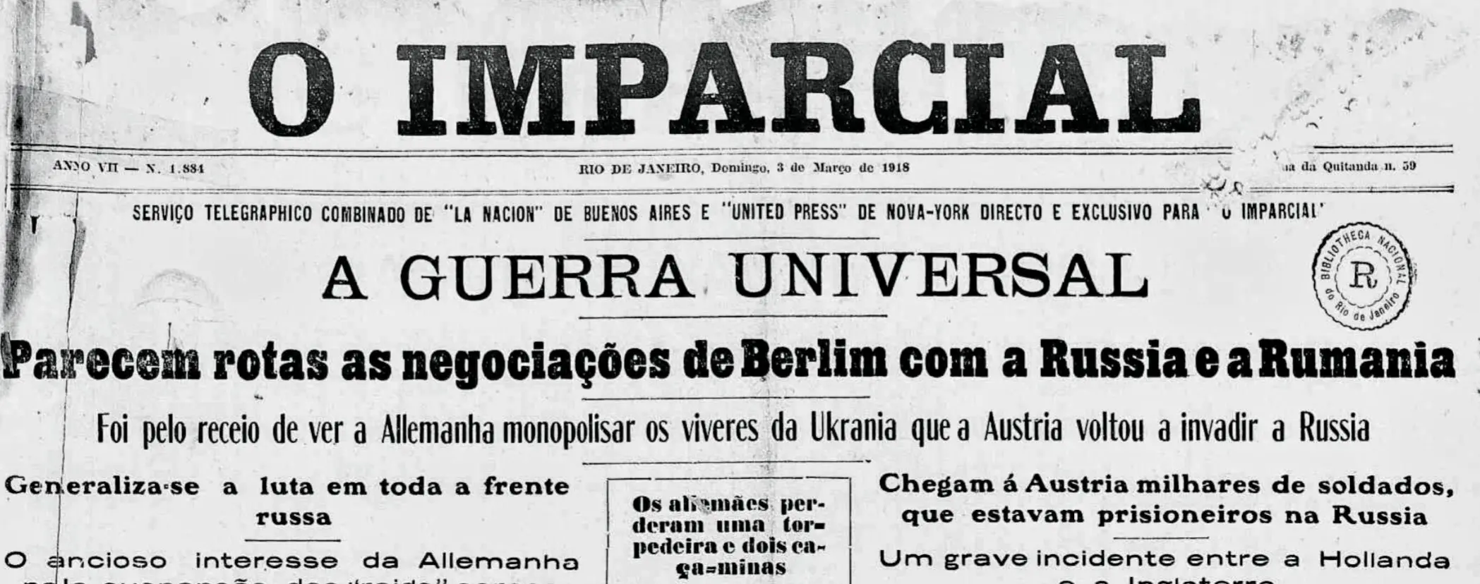 Capa do Jornal O Imparcial de 1918
