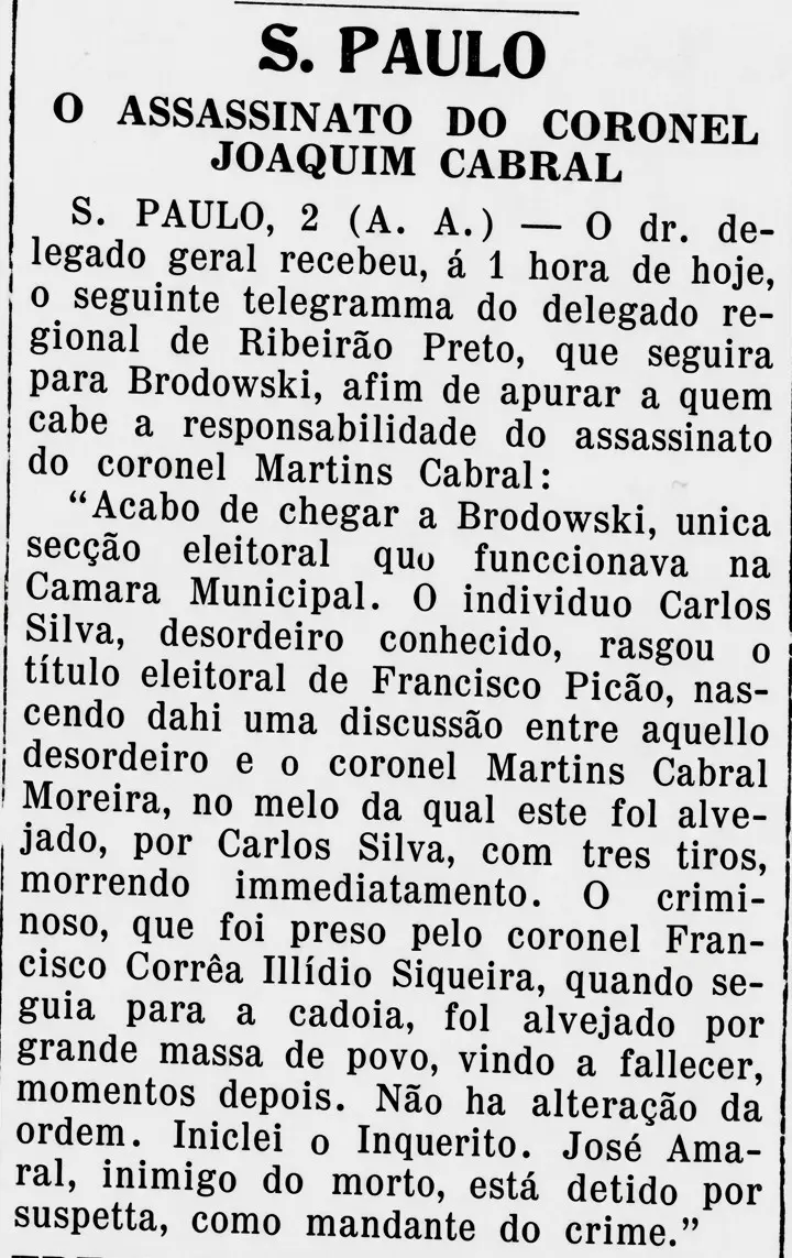 Recorte da Notícia do Assassinato
